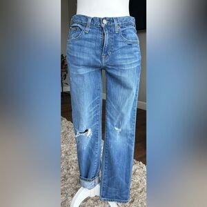 Frye SIZE 27 Medium Wash Straight Leg Jeans With Distressed Knee